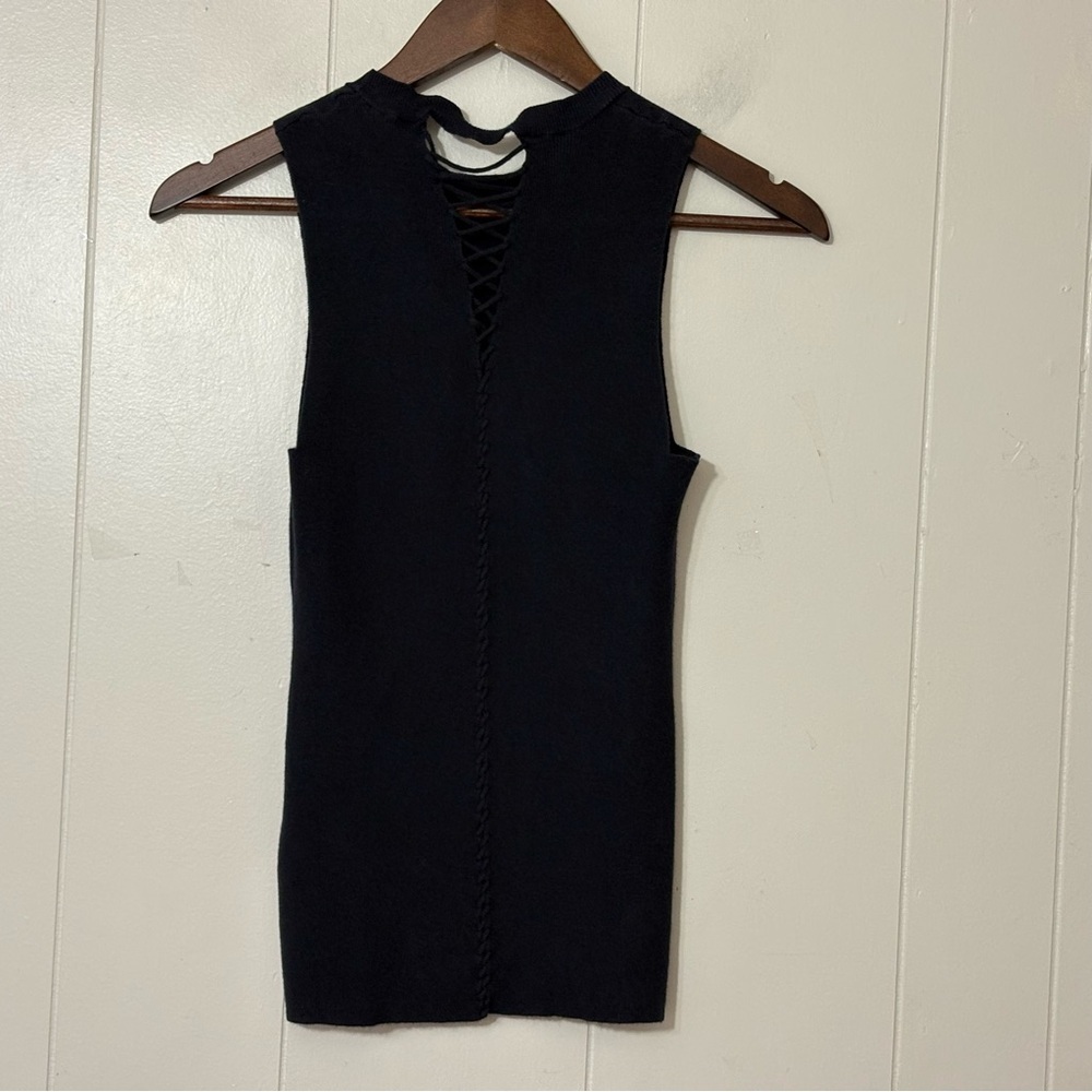 Minie Rose Black Ribbed Knit Tank Top Lace Up Back Sleeveless Size S - Picture 5 of 6